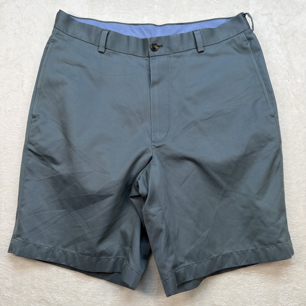 Brooks Brothers‎ Chino Shorts Mens 33 Blue Gray Lightweight Stretch Flat Front